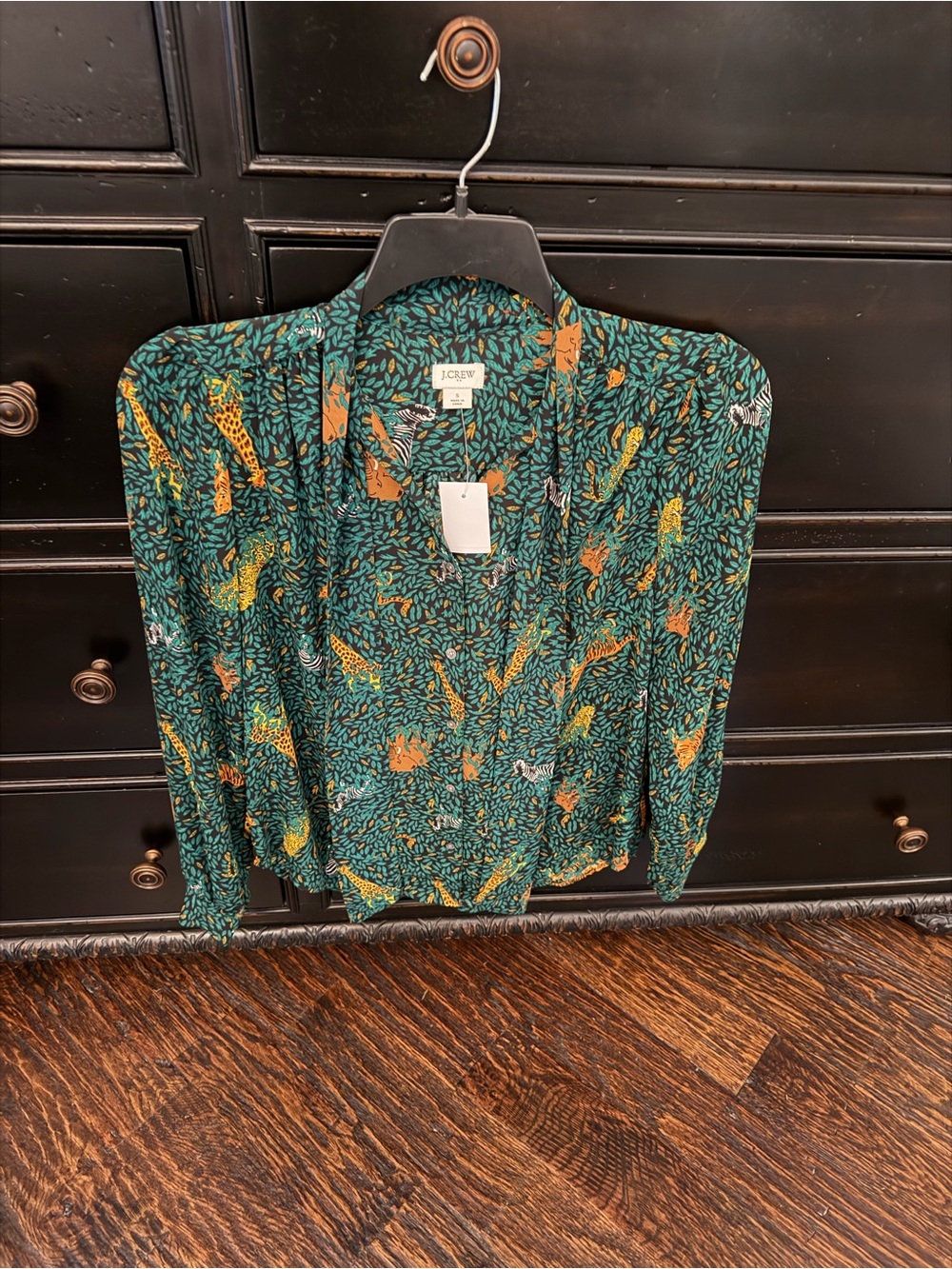J. Crew Teal Green Jungle Print Long-Sleeve Blouse